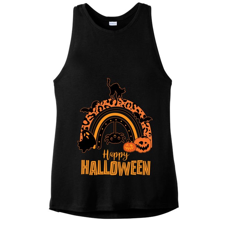 Happy Halloween Orange Patterned Rainbow Ladies PosiCharge Tri-Blend Wicking Tank
