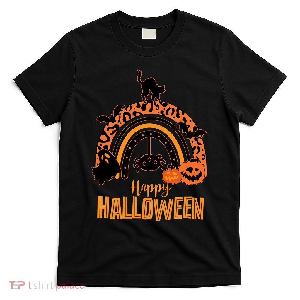 Happy Halloween Orange Patterned Rainbow T-Shirt