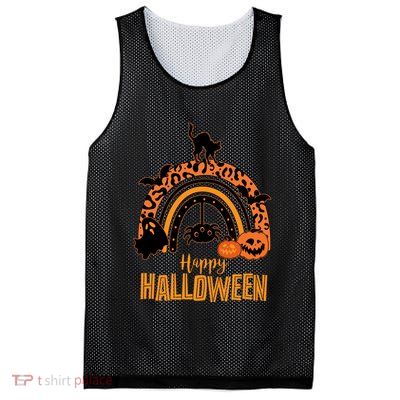 Happy Halloween Orange Patterned Rainbow Mesh Reversible Basketball Jersey Tank