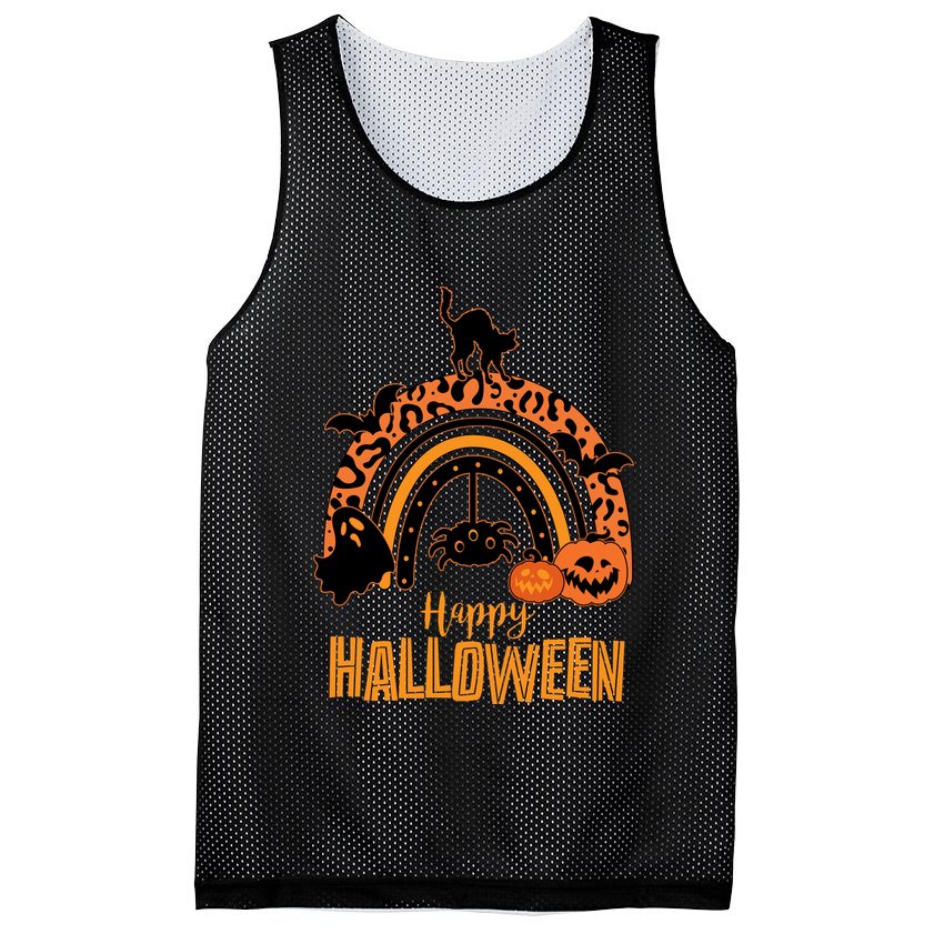 Happy Halloween Orange Patterned Rainbow Mesh Reversible Basketball Jersey Tank