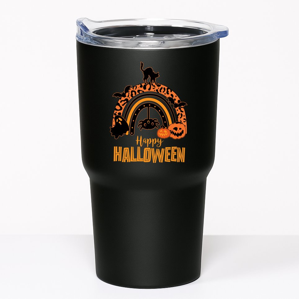 Happy Halloween Orange Patterned Rainbow Tumbler