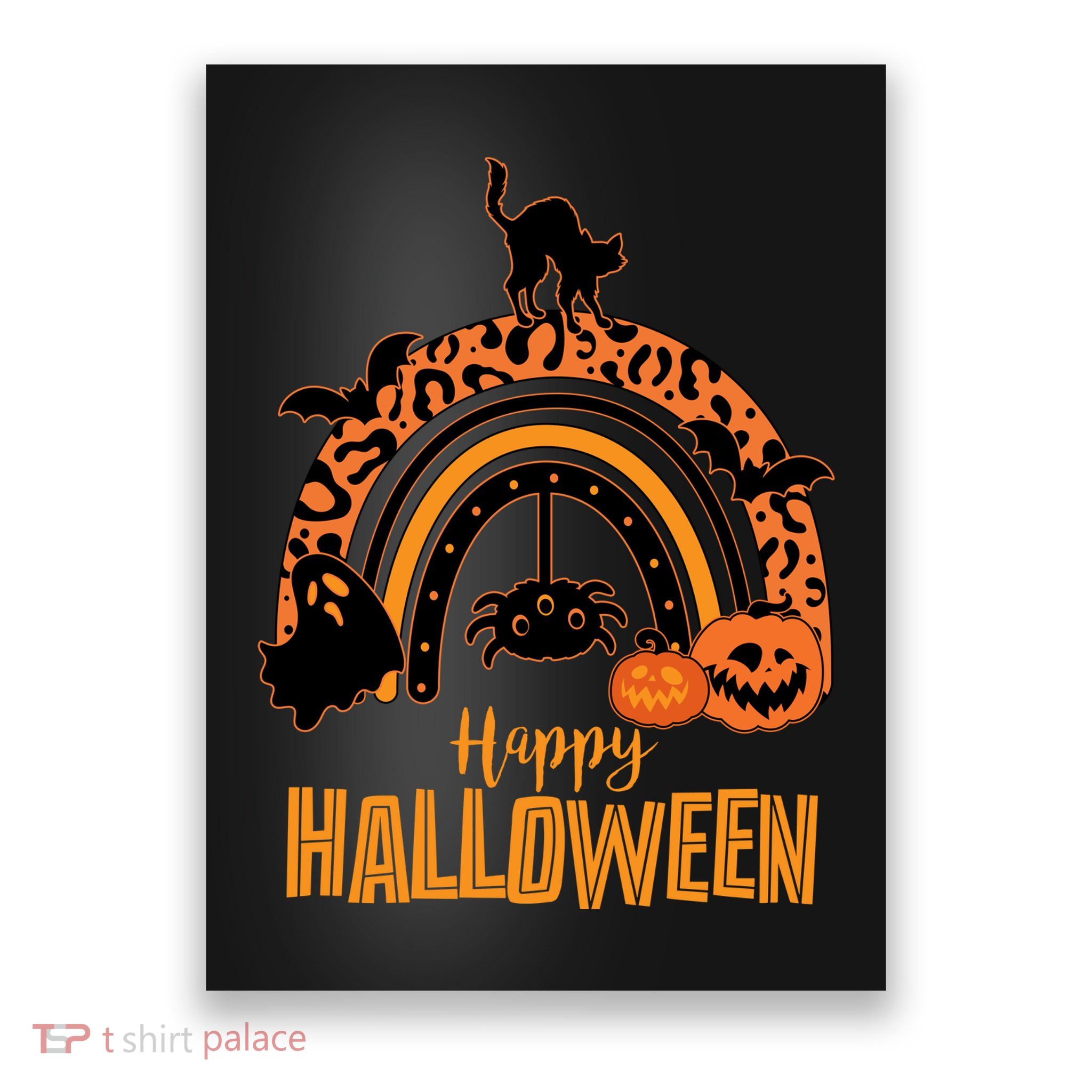 Happy Halloween Orange Patterned Rainbow Poster