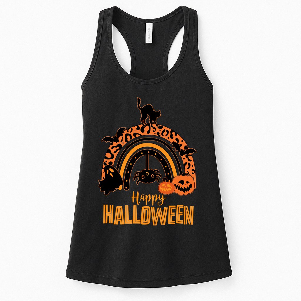 Happy Halloween Orange Patterned Rainbow Womens Tank Top