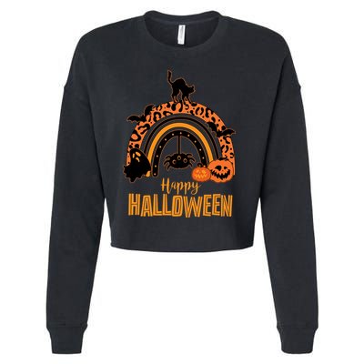Happy Halloween Orange Patterned Rainbow Cropped Pullover Crew