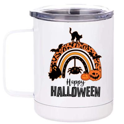 Happy Halloween Orange Patterned Rainbow 12 oz Stainless Steel Tumbler Cup