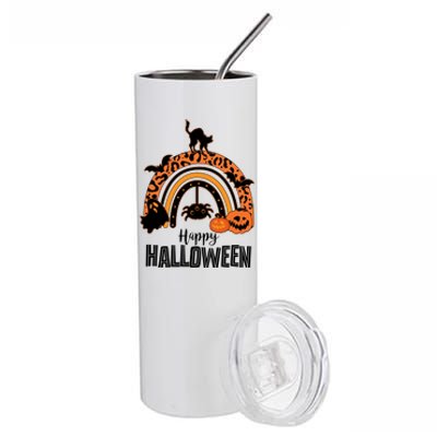 Happy Halloween Orange Patterned Rainbow Stainless Steel Tumbler