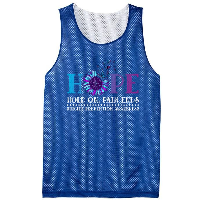 Hope Hold On Pain Ends Suicide Prevention Awareness Graphic Cool Gift Mesh Reversible Basketball Jersey Tank