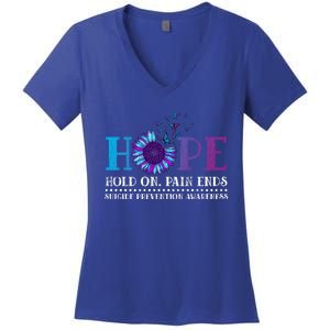 Hope Hold On Pain Ends Suicide Prevention Awareness Graphic Cool Gift Women's V-Neck T-Shirt