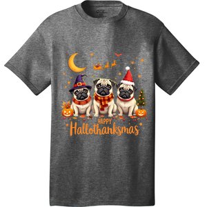 Happy Hallothanksmas Pug Dogs Halloween Thanksgiving Xmas T-Shirt