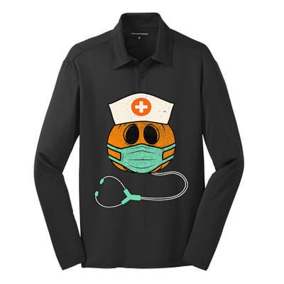 Happy Halloween Pumpkin Nurse Nursing Funny Halloween Nurse Silk Touch Performance Long Sleeve Polo