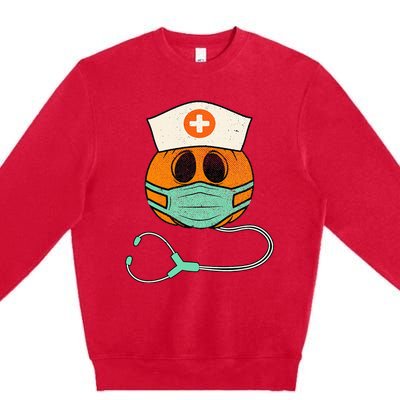 Happy Halloween Pumpkin Nurse Nursing Funny Halloween Nurse Premium Crewneck Sweatshirt