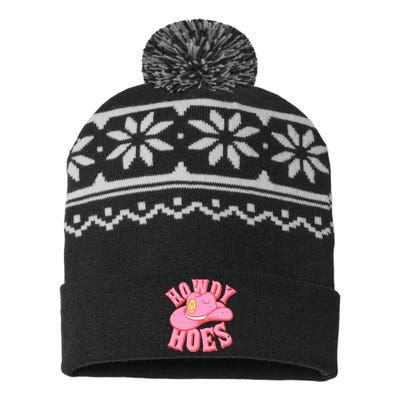 Howdy Hoes Pink Retro Funny Cowboy Cowgirl Western USA-Made Snowflake Beanie