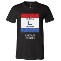 Historic Highway Pole Markers Lincoln Road V-Neck T-Shirt