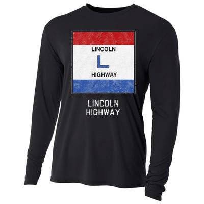 Historic Highway Pole Markers Lincoln Road Cooling Performance Long Sleeve Crew