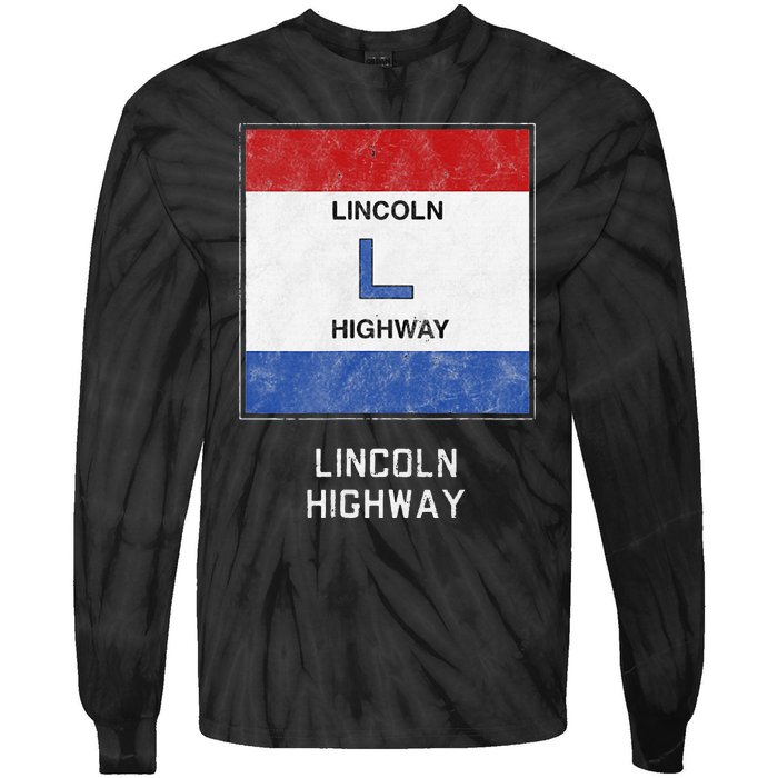 Historic Highway Pole Markers Lincoln Road Tie-Dye Long Sleeve Shirt