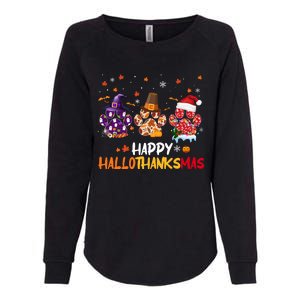 Happy Hallothanksmas Paw Halloween Thanksgiving Christmas Womens California Wash Sweatshirt