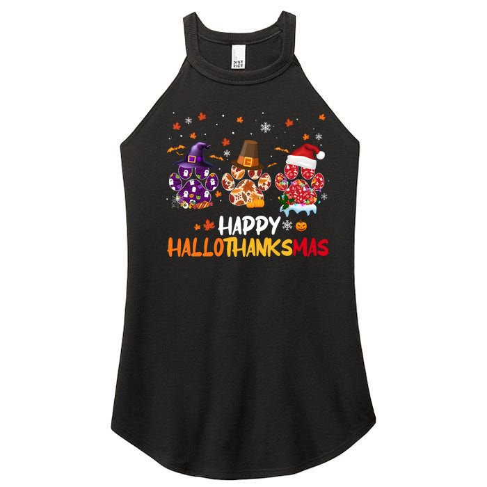 Happy Hallothanksmas Paw Halloween Thanksgiving Christmas Women's Perfect Tri Rocker Tank