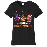 Happy Hallothanksmas Paw Halloween Thanksgiving Christmas Women's T-Shirt