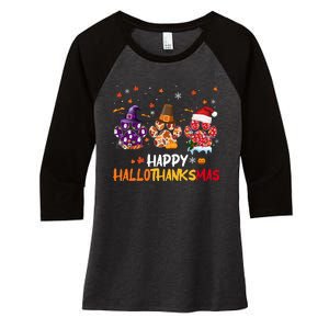 Happy Hallothanksmas Paw Halloween Thanksgiving Christmas Women's Tri-Blend 3/4-Sleeve Raglan Shirt