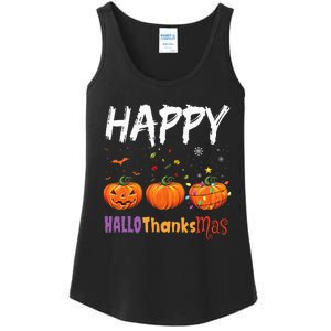 Happy Hallothanksmas Pumpkin Halloween Thanksgiving Xmas Ladies Essential Tank