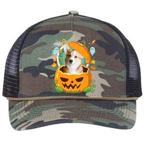 Happy Halloween Pumpkin Corgi Dog Witch Cute Hat Lover Horor Gift Retro Rope Trucker Hat Cap