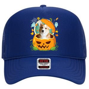 Happy Halloween Pumpkin Corgi Dog Witch Cute Hat Lover Horor Gift High Crown Mesh Back Trucker Hat