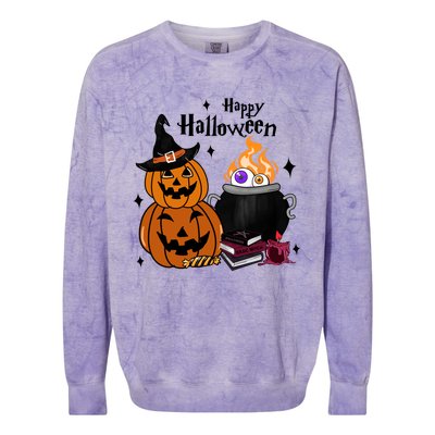 Happy Halloween Potluck Pumpkin Witch Spooky Graphic Plus Size Party Colorblast Crewneck Sweatshirt