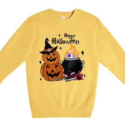 Happy Halloween Potluck Pumpkin Witch Spooky Graphic Plus Size Party Premium Crewneck Sweatshirt