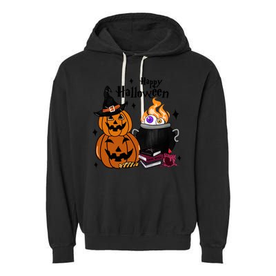 Happy Halloween Potluck Pumpkin Witch Spooky Graphic Plus Size Party Garment-Dyed Fleece Hoodie