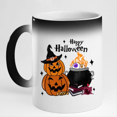 Happy Halloween Potluck Pumpkin Witch Spooky Graphic Plus Size Party 11oz Black Color Changing Mug