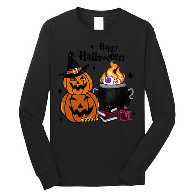 Happy Halloween Potluck Pumpkin Witch Spooky Graphic Plus Size Party Long Sleeve Shirt