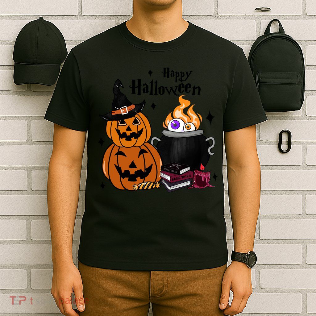 Happy Halloween Potluck Pumpkin Witch Spooky Graphic Plus Size Party T-Shirt