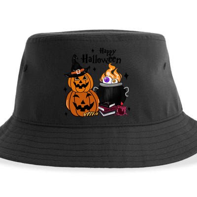 Happy Halloween Potluck Pumpkin Witch Spooky Graphic Plus Size Party Sustainable Bucket Hat
