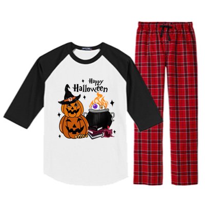 Happy Halloween Potluck Pumpkin Witch Spooky Graphic Plus Size Party Raglan Sleeve Pajama Set