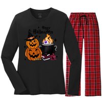 Happy Halloween Potluck Pumpkin Witch Spooky Graphic Plus Size Party Women's Long Sleeve Flannel Pajama Set 