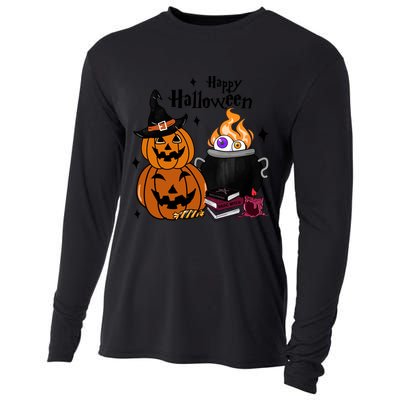 Happy Halloween Potluck Pumpkin Witch Spooky Graphic Plus Size Party Cooling Performance Long Sleeve Crew