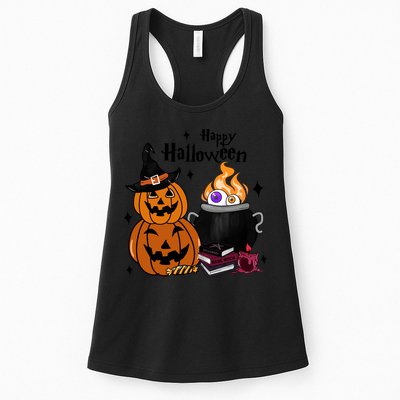 Happy Halloween Potluck Pumpkin Witch Spooky Graphic Plus Size Party Womens Tank Top