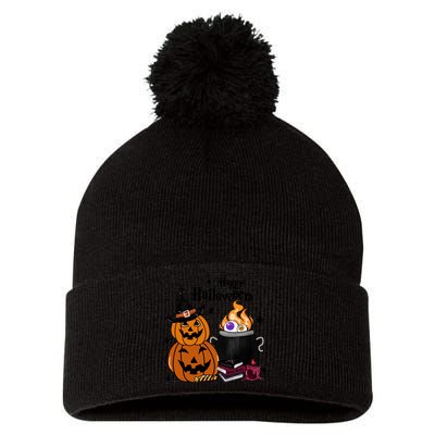 Happy Halloween Potluck Pumpkin Witch Spooky Graphic Plus Size Party Pom Pom 12in Knit Beanie