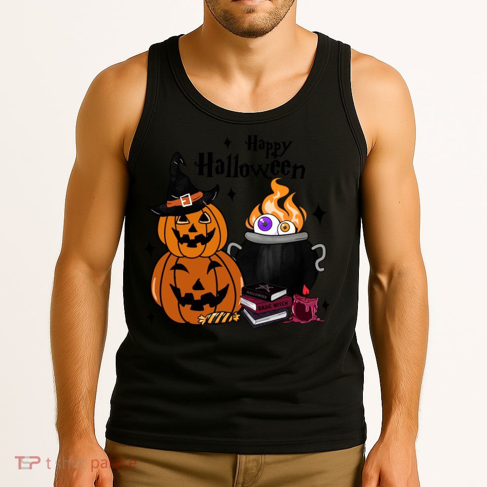 Happy Halloween Potluck Pumpkin Witch Spooky Graphic Plus Size Party Tank Top