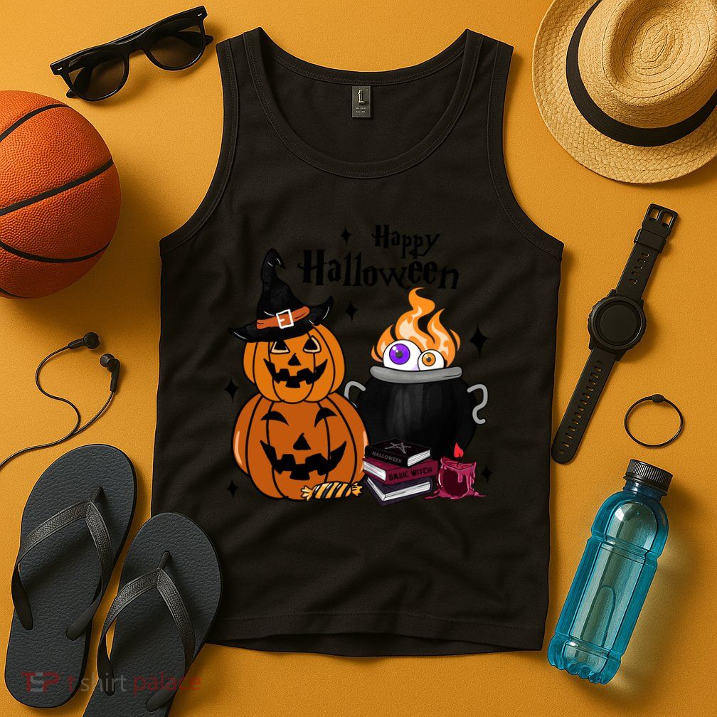 Happy Halloween Potluck Pumpkin Witch Spooky Graphic Plus Size Party Tank Top