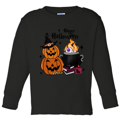 Happy Halloween Potluck Pumpkin Witch Spooky Graphic Plus Size Party Toddler Long Sleeve Shirt