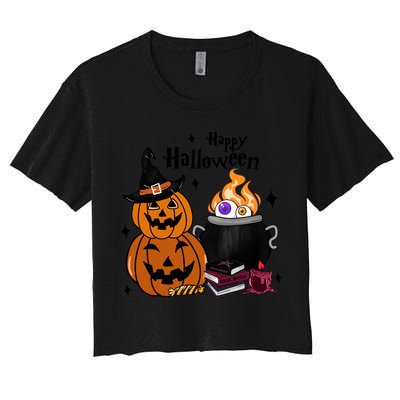 Happy Halloween Potluck Pumpkin Witch Spooky Graphic Plus Size Party Crop Top
