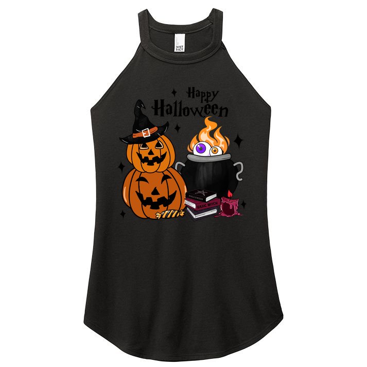 Happy Halloween Potluck Pumpkin Witch Spooky Graphic Plus Size Party Women's Perfect Tri Rocker Tank
