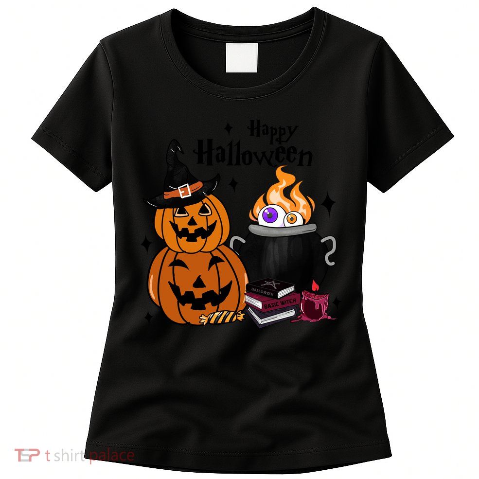Happy Halloween Potluck Pumpkin Witch Spooky Graphic Plus Size Party Womens T-Shirt