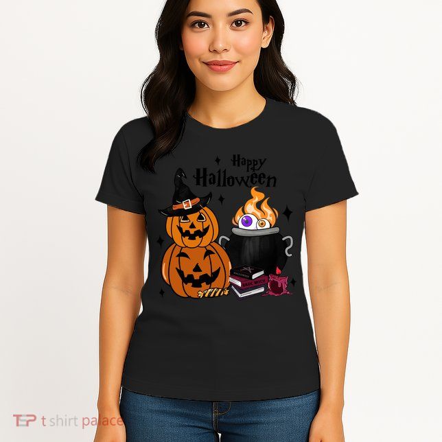 Happy Halloween Potluck Pumpkin Witch Spooky Graphic Plus Size Party Womens T-Shirt