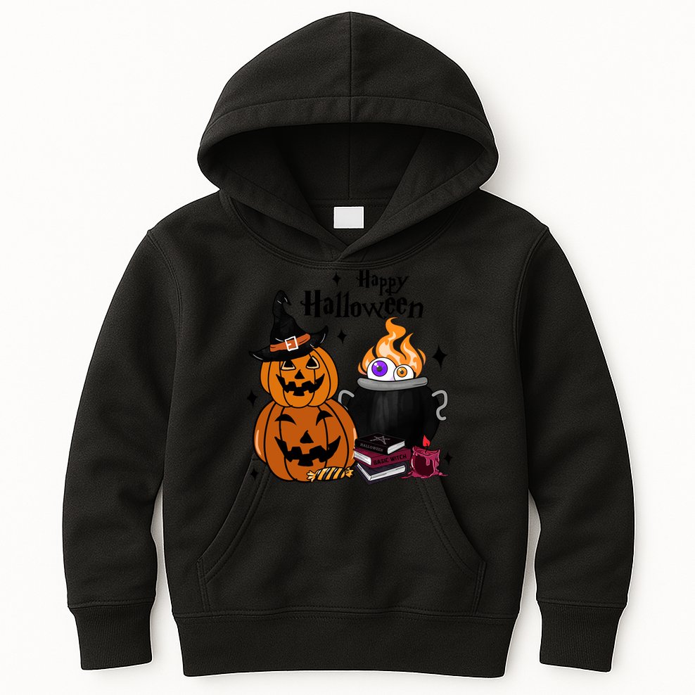 Happy Halloween Potluck Pumpkin Witch Spooky Graphic Plus Size Party Kids Hoodie