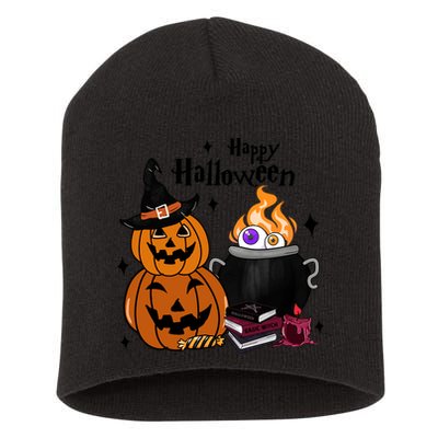 Happy Halloween Potluck Pumpkin Witch Spooky Graphic Plus Size Party Short Acrylic Beanie