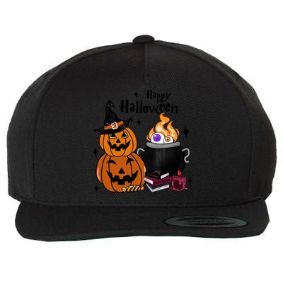 Happy Halloween Potluck Pumpkin Witch Spooky Graphic Plus Size Party Wool Snapback Cap