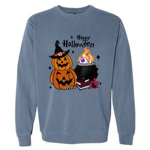 Happy Halloween Potluck Pumpkin Witch Spooky Graphic Plus Size Party Garment-Dyed Sweatshirt