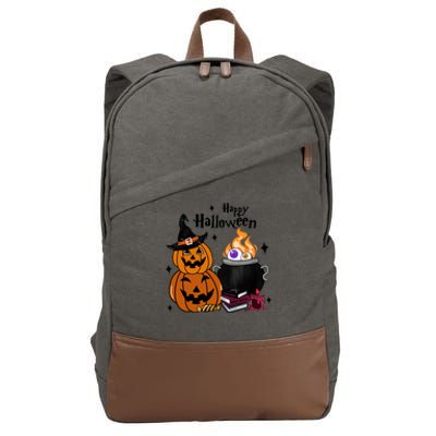 Happy Halloween Potluck Pumpkin Witch Spooky Graphic Plus Size Party Cotton Canvas Backpack